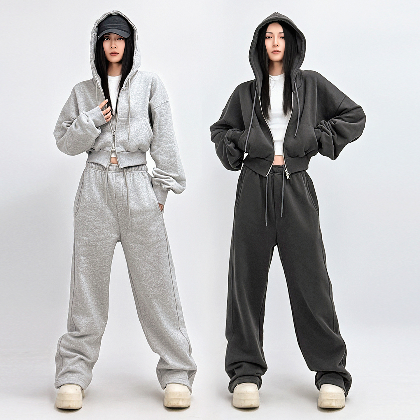 美式复古辣妹风连帽卫衣套装