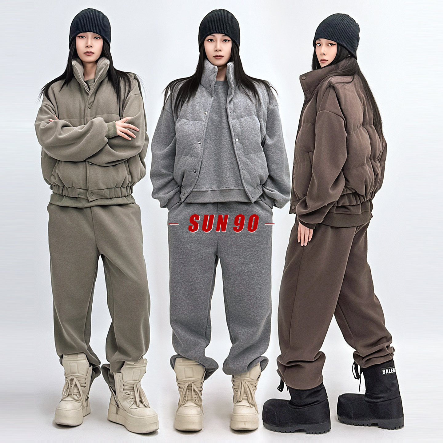 SUN90 美式复古棉马甲卫衣卫裤套装女秋冬宽松休闲运动叠穿三件套