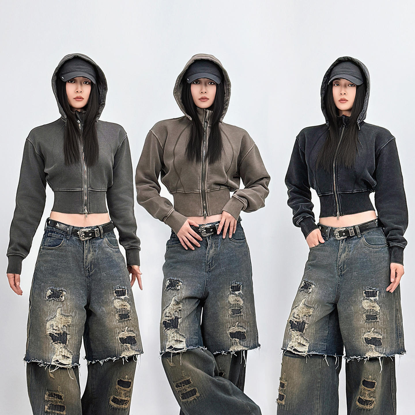 美式复古辣妹加绒连帽卫衣