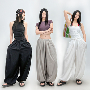 女松紧腰雾感灯笼遛弯裤 防晒轻薄裸感皮肤裤 日系文艺风夏季 SUN90