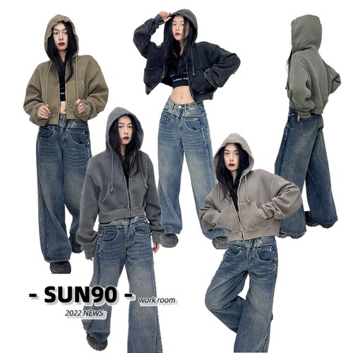 甜辣风加绒短卫衣外套