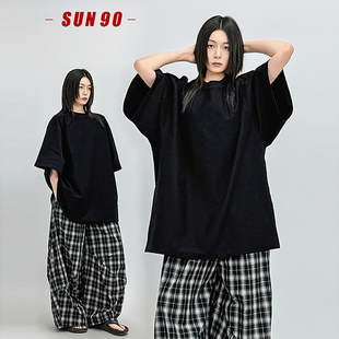 SUN90美式极简重磅纯棉超大廓形T恤女夏季oversize上衣宽松酷飒风