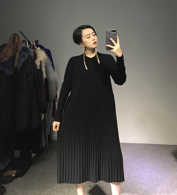2017新品歐美范高品質肥版復古寬松加厚大擺針織娃娃毛衣裙
