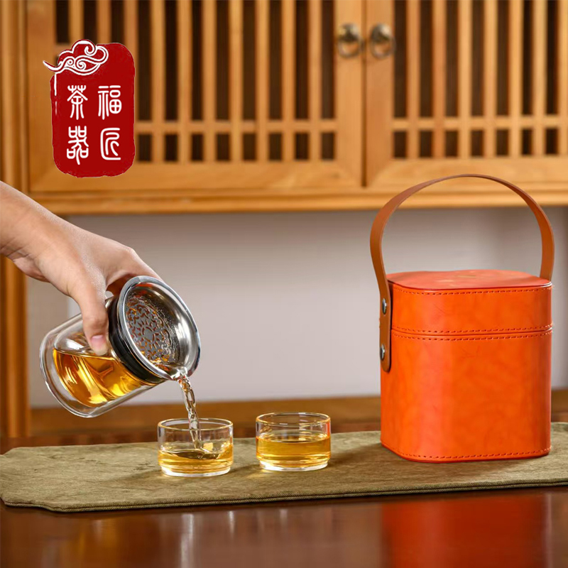 耐高温玻璃旅行茶具套装户外露营一壶二杯随身快客杯旅游便携茶具