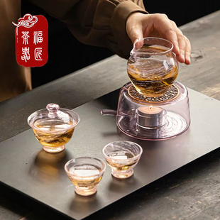 耐高温玻璃公道杯盖碗茶杯套装蜡烛温茶器加热底座温茶炉功夫茶具