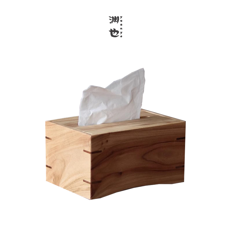 渊也原创民宿香樟木榫卯纸巾盒实木抽纸收纳盒无漆古风简约木盒