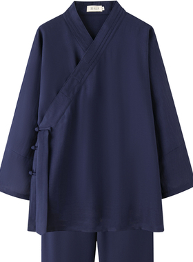 武当道袍三清领秋夏薄款道士服男女亚麻太极服斜襟短袍道衣三清领