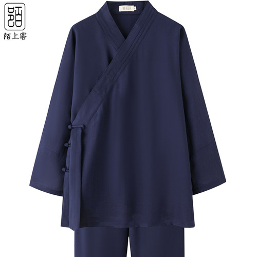 武当道袍三清领秋夏薄款道士服男女亚麻太极服斜襟短袍道衣三清领