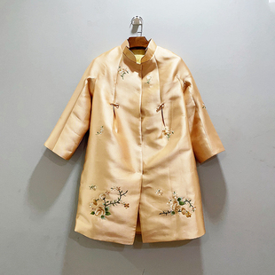 秋冬新款 新中式太太服刺绣花茧型阔版连袖宽松中长款上衣棉服外