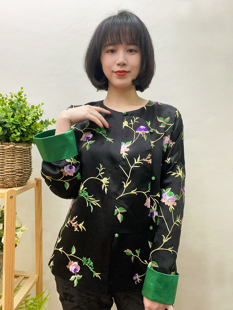 2023素绉缎圆领唐装旗袍上衣