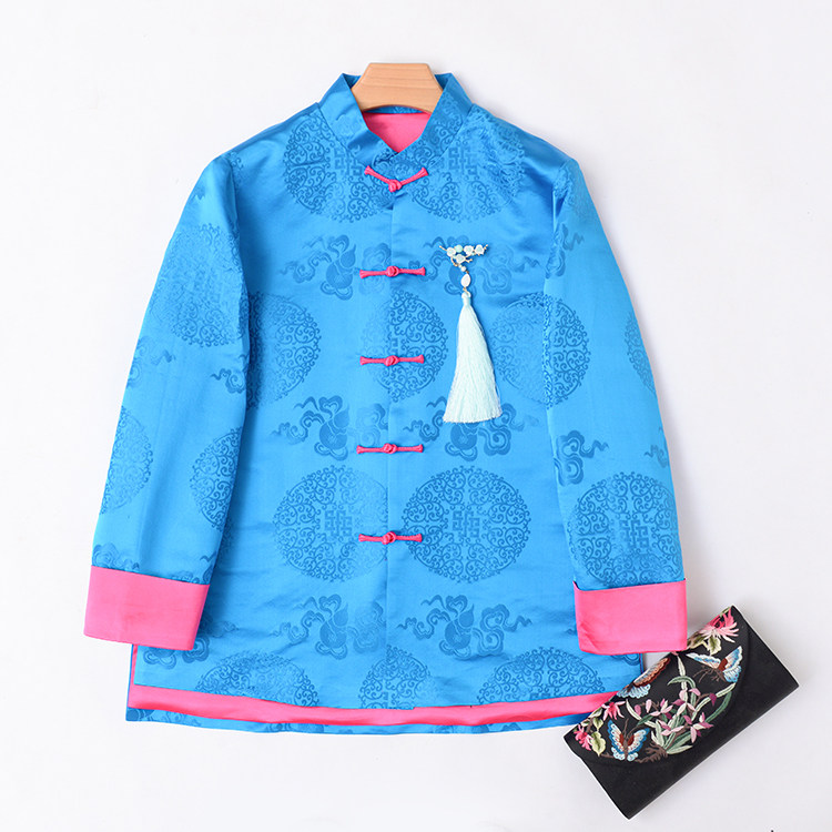 新中式加轻法式 显白气质真丝老缎撞色对襟盘扣旗袍唐装上衣外套