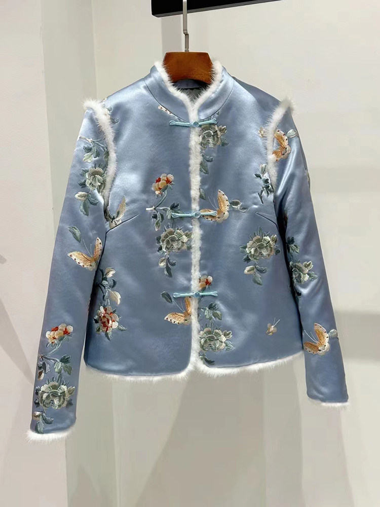 进口醋酸2023秋冬复古唐装棉服