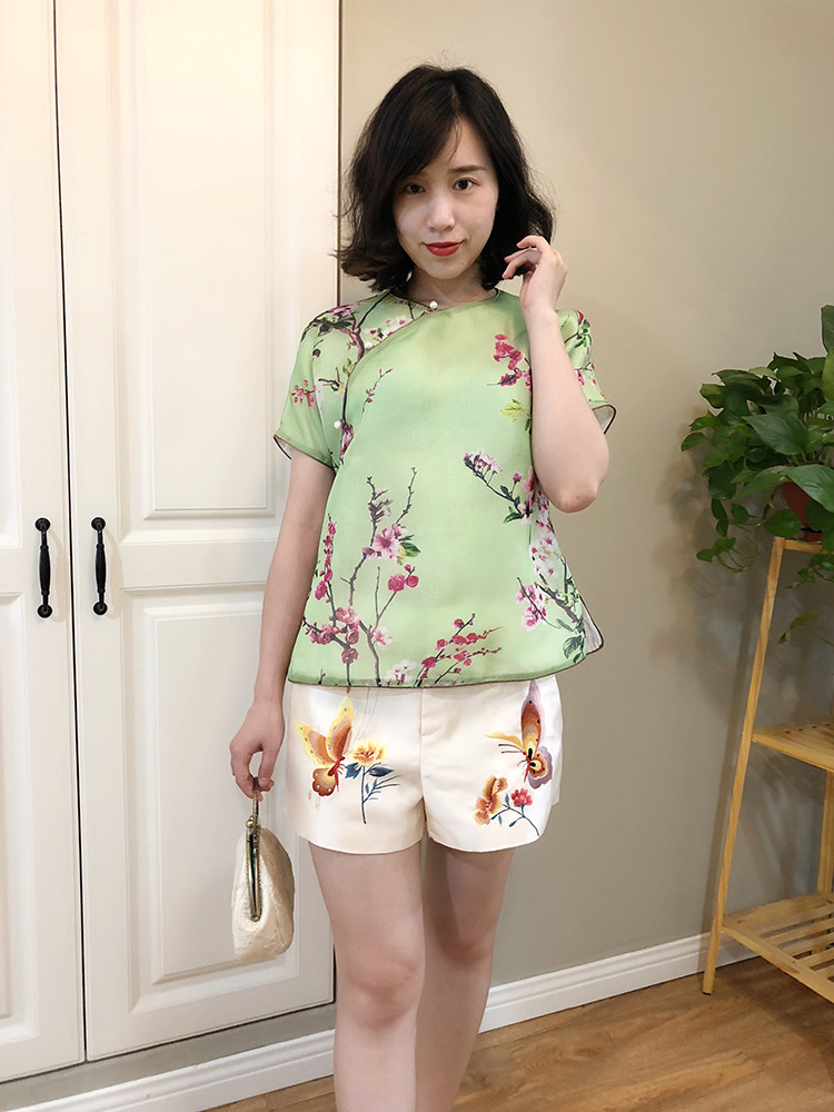 夏季新款中式复古真丝短袖旗袍