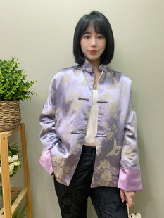 唐装汉服 新中式真丝桑蚕丝软缎立领盘扣宽松开襟上衣外套棉服