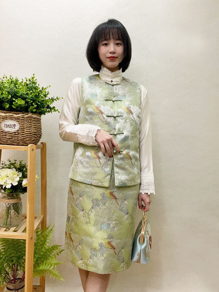 2023新品宋锦马甲半裙套装女