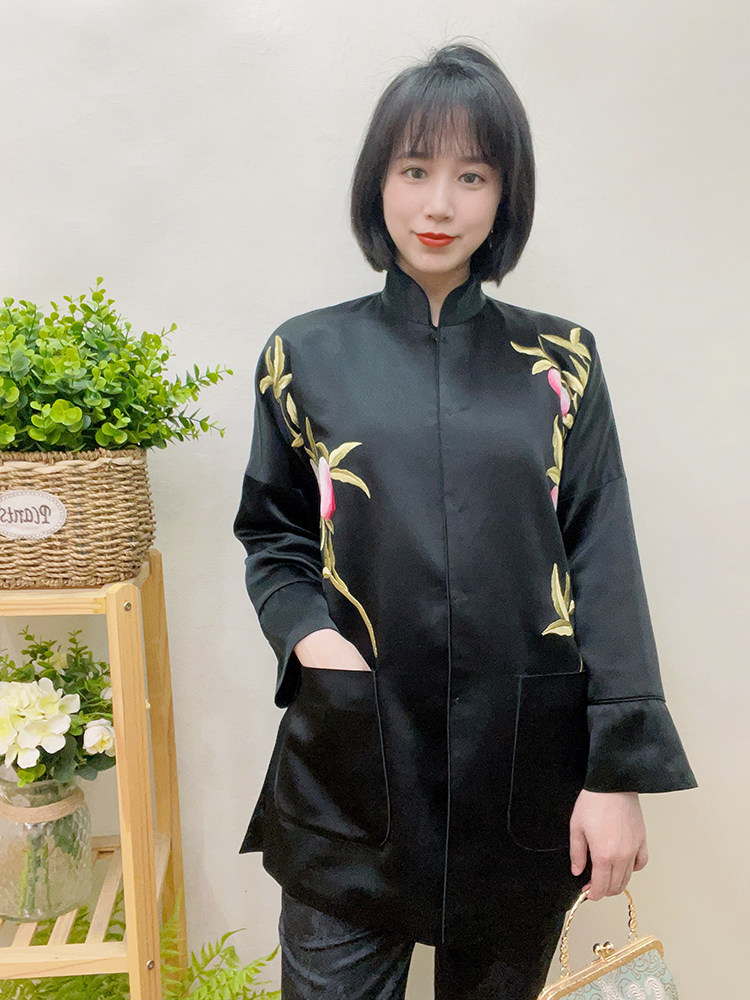 2023新款绣花对襟盘扣唐装上衣
