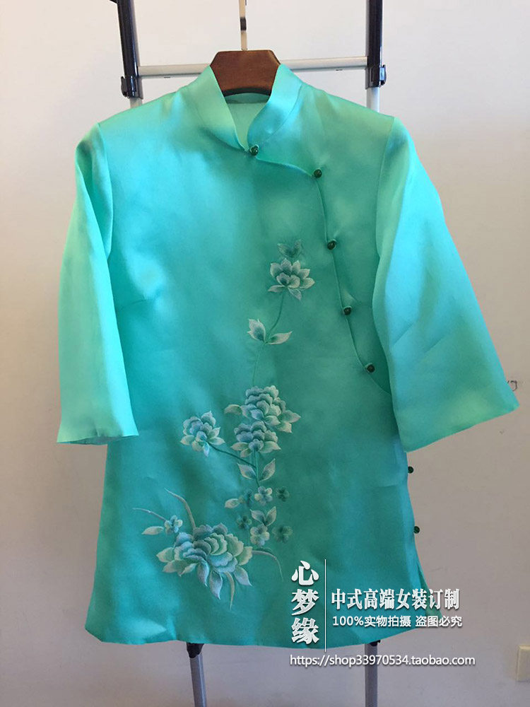 多色定制 自制款中式真丝绣花斜襟玉扣立领改良旗袍中长上衣