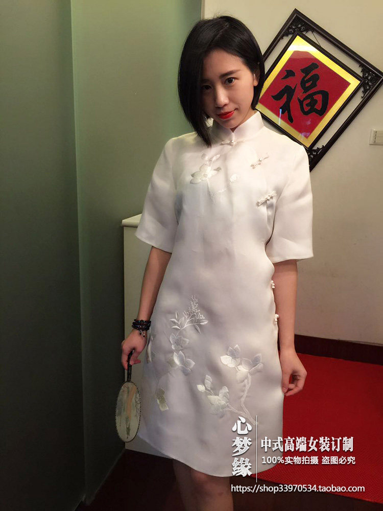 原创多色定制 复古春夏中式盘扣绣花宽松改良旗袍气质连衣裙女装