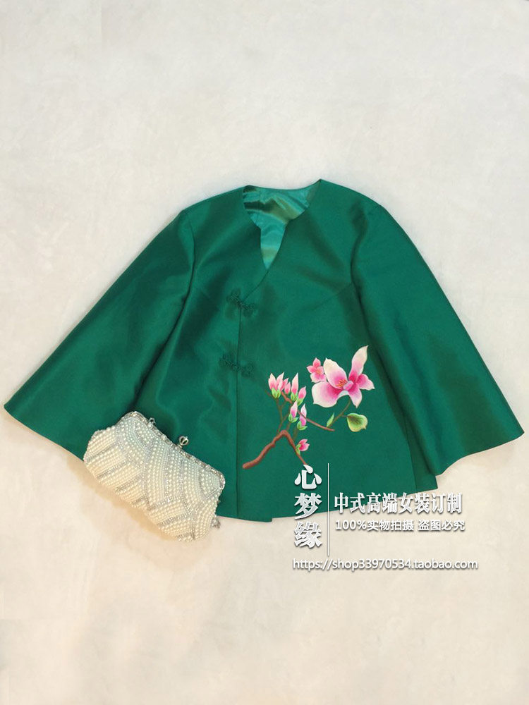 高端定制 海洋款中式真丝丝毛大片绣花气质女神短款女装上衣