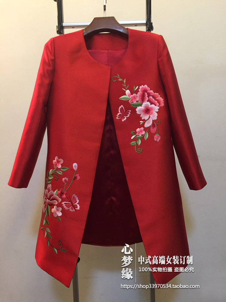 中式复古绣花圆领开襟上衣披风