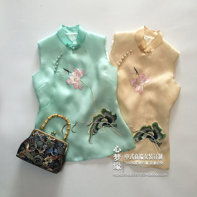 夏季中式绣花旗袍上衣女立领盘扣