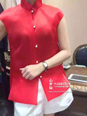 上衣多色女装 珍珠扣立领纯色无袖 真丝欧根纱中式 春夏新品