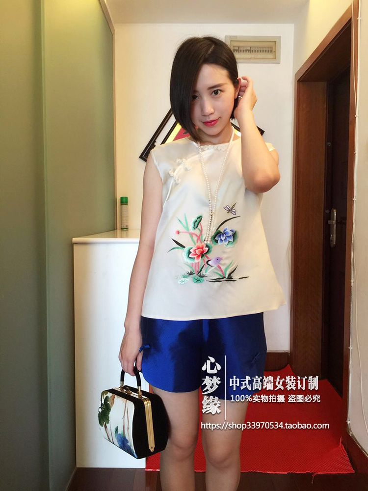 特价真丝圆领盘扣短款上衣女旗袍