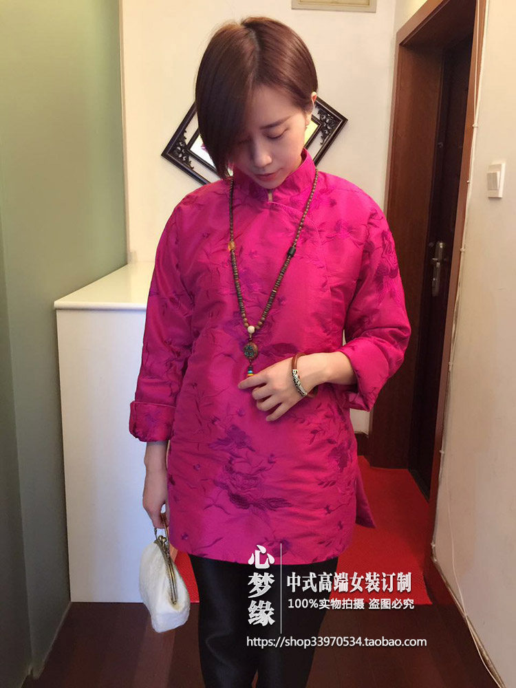 老客都入！中式满绣牡丹花斜襟立领改良旗袍上衣女单衣加厚棉袄