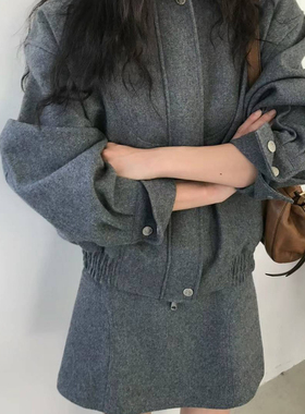 尼家-高级感百搭气质休闲羊毛外套+半身裙套装（含70羊毛）E08081