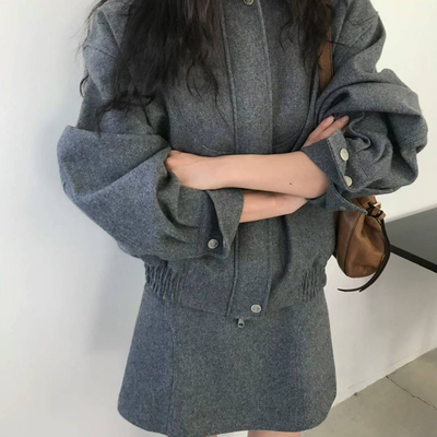 尼家-高级感百搭气质休闲羊毛外套+半身裙套装（含70羊毛）E08081