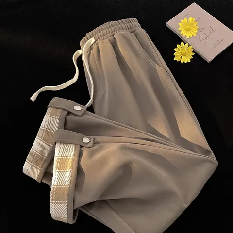 设计感阔腿裤裤子直筒潮百搭翻边休闲2024新款女秋季宽松日系