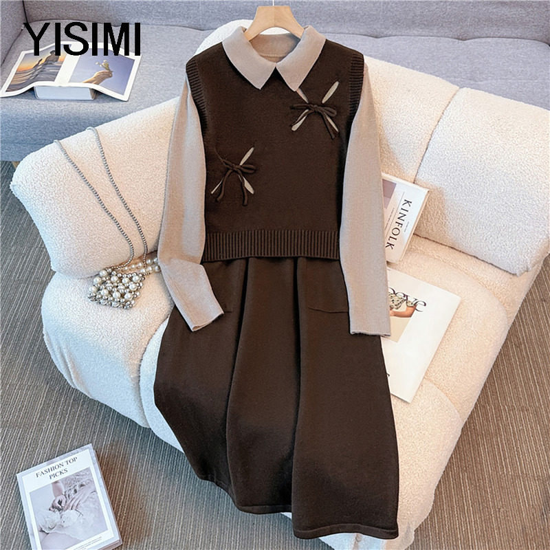 2025冬装新款中老年针织马甲两件套胖妈妈时尚打底连衣裙套装女装,女装/女士精品,中老年女装,淘宝优惠券,粉丝福利购,淘宝优惠卷