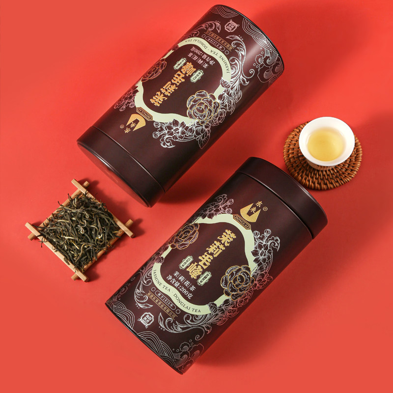 东来茉莉花茶茉莉毛峰龙毫浓香型曲螺福州香毫花茶叶礼盒200g罐装