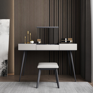 极简翻盖梳妆台卧室书桌一体小户型轻奢多功能实木网红化妆桌镜