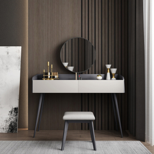 意式极简梳妆台卧室现代简约设计师网红小户型轻奢岩板实木化妆桌