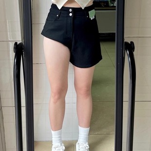子 黑色高腰牛仔短裤 女夏季 大码 胖mm宽松显瘦梨形身材a字阔腿热裤