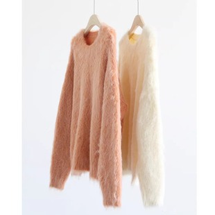 韩国订单秋冬暖呼呼重磅羊毛拉绒长毛圆领针织宽松套头加厚毛衣女