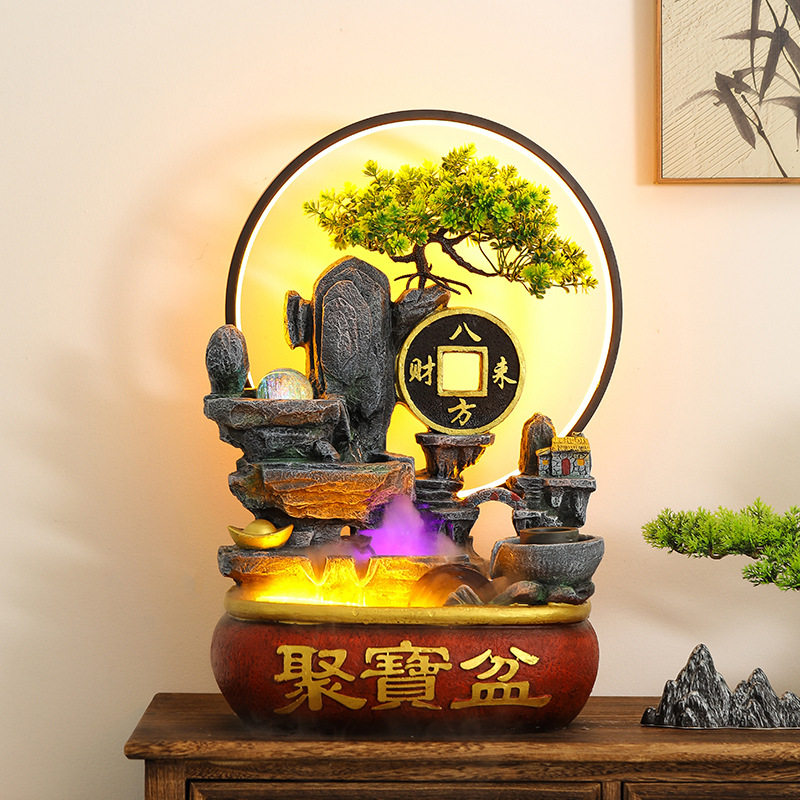招财桌面假山喷泉风水轮循环流水器聚宝盆家居客厅办公室店铺摆件