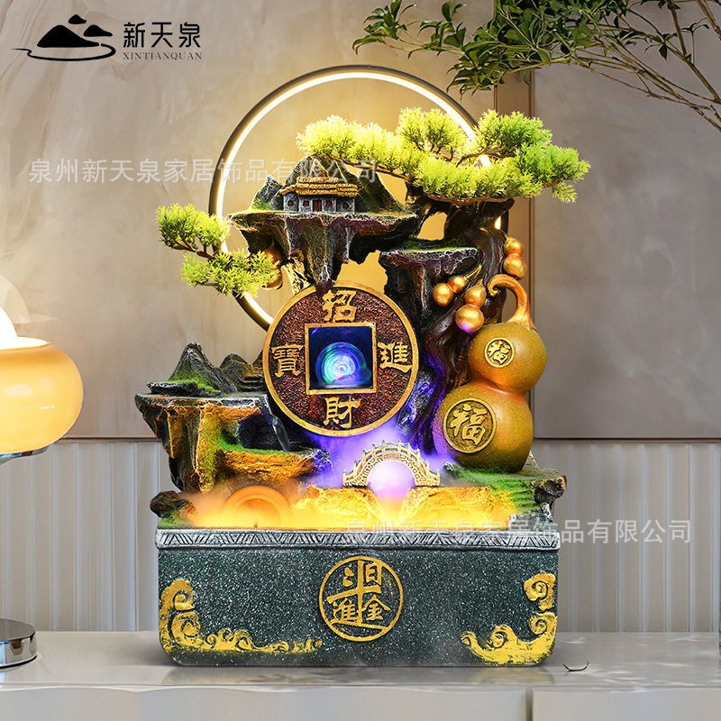 葫芦流水摆件聚宝盆日进斗金客厅电视柜风水球招财桌面加湿装饰品
