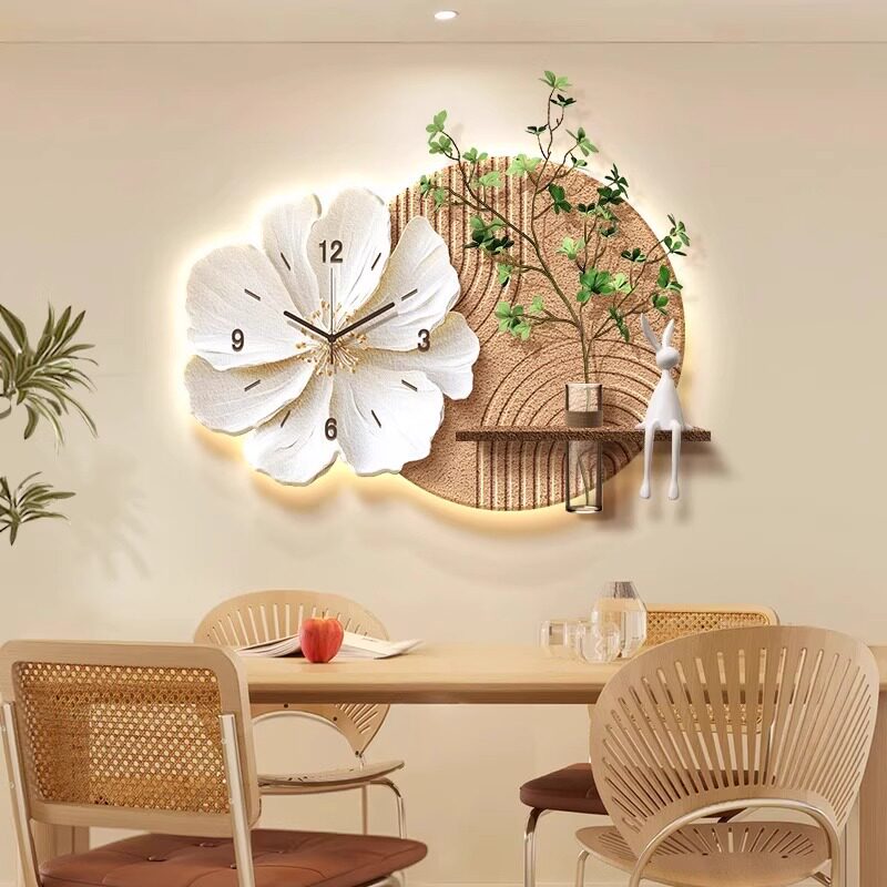 水培绿植餐厅装饰画创意挂钟客厅电视背景墙挂画2025新款立体钟表