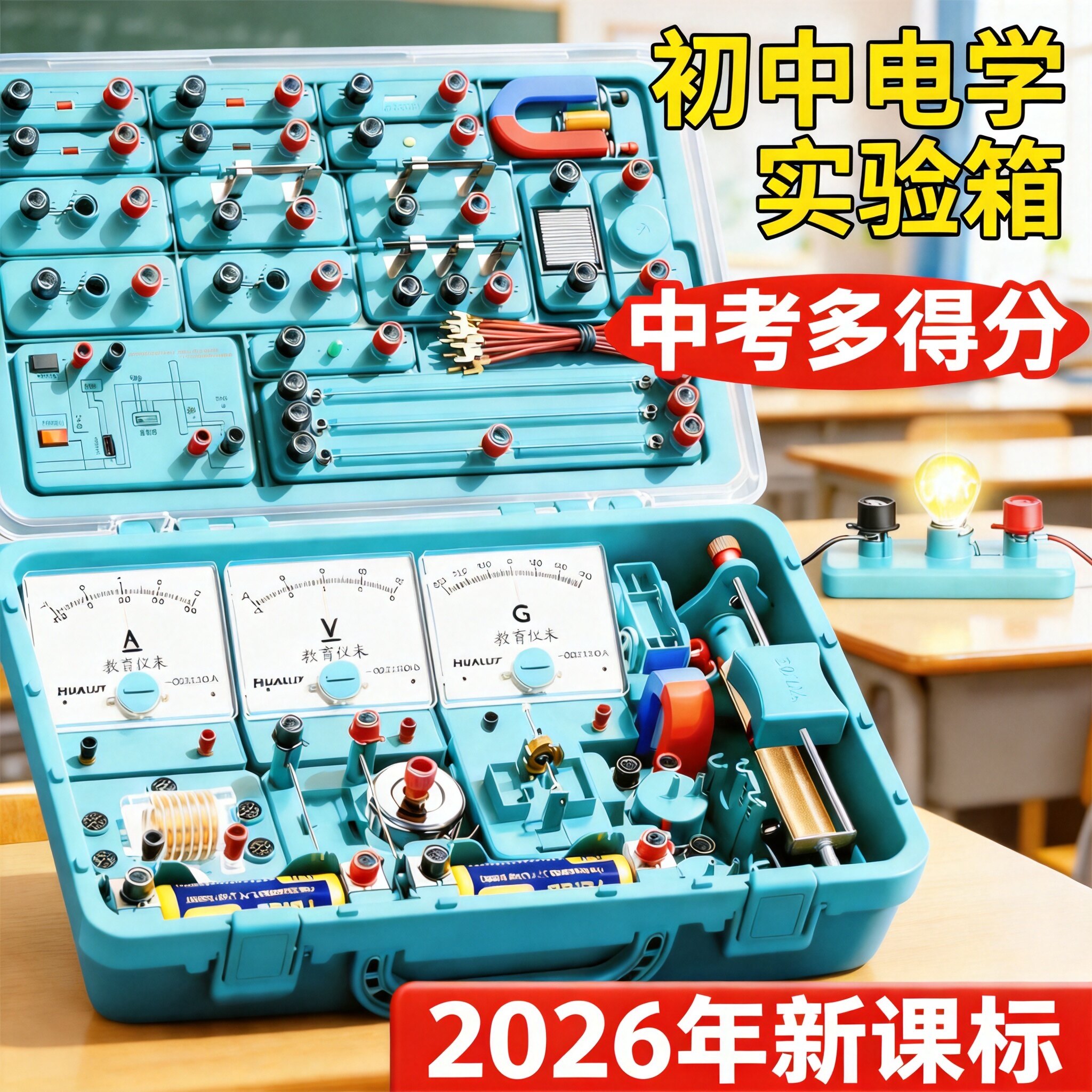 初中物理实验器材全套人教版电学实验箱初三电路小灯泡科学教材光学力学中考物理九年级电磁学苏科版试验箱