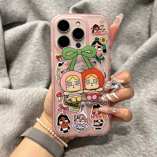 透粉哭泣女孩磁吸支架适用vivo iQOO z9/Z10X turbo手机壳neo9pro/6SE/89卡通iqoo13/11S/12/U5e软Z8/U1X/Z7i