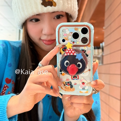 企鹅旋转鼻子磁吸支架适用小米15T/14/13TPRO/NOTE14手机壳pocox7/X3GT/F6/F5红米15R/14C趣味C75/C85/M7pro