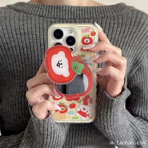 红苹果小狗磁吸镜子支架适用OPPO手机壳Findx9/X8双层Reno15/12/11/14/A5pro补妆K12X/A58x/A11软A98/A3活力