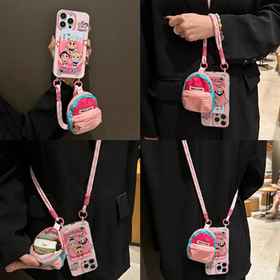 哭娃卡通女警卡包适用16PM可爱12pro斜跨iphone11苹果13promax手机壳14/16pro手绳XR女XSMAX挂绳手提16E新款
