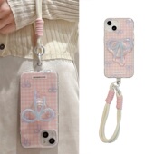 12手机壳14pm 13mini韩风xs max小清新iPhone 手提夏天蓝蝴蝶结适用苹果15PRO 11新款 XR夏天658plus挂绳SE3女