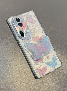 粉蓝渐变蝴蝶y300适用vivo X100S/S12/X70/x50/X90手机壳x23/S17t高级感y36i/S18/V29e支架Y37/S19PRO女y78m
