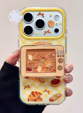 黄格纹面包机磁吸支架适用努比亚Z60pro手机壳Z80 ULTRA/Z70/Z40Spro/ZTE-A51/Z11卡通MAX可爱N2红魔11pro+软