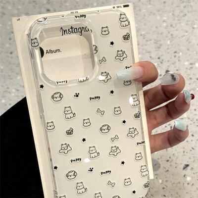 双层光面插画清新狗狗适用OPPO Findx8S+/X7手机壳Reno13/12/11/8/9/A5pro卡通K10x/A58/A55/A79可爱A3X女款