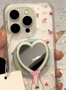 满屏动物爱心镜子带磁吸适用P60华为nova14/11/12/10/13/86SE手机壳pura80支架mate60/P50e/P30pro畅享70/P40